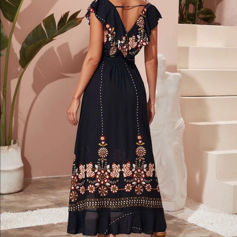 Boho gypsy floral print tribal maxi wrap dress - Picture 2 of 3
